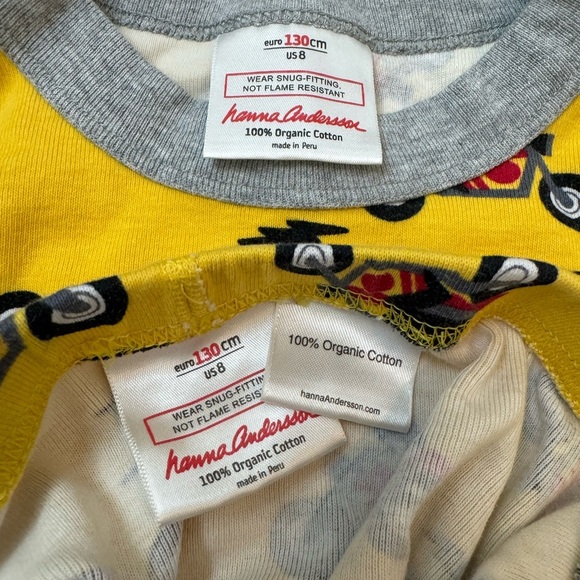 Hanna Andersson 130 US 8 Yellow motorcycle Long John Pajamas Set PJs - Picture 3 of 6